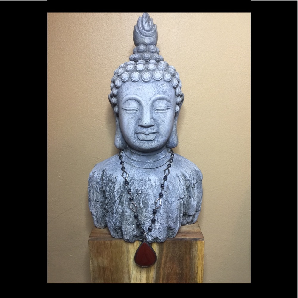 LUCKY BRAND AGATE BUDDHA PEWTER NECKLACE